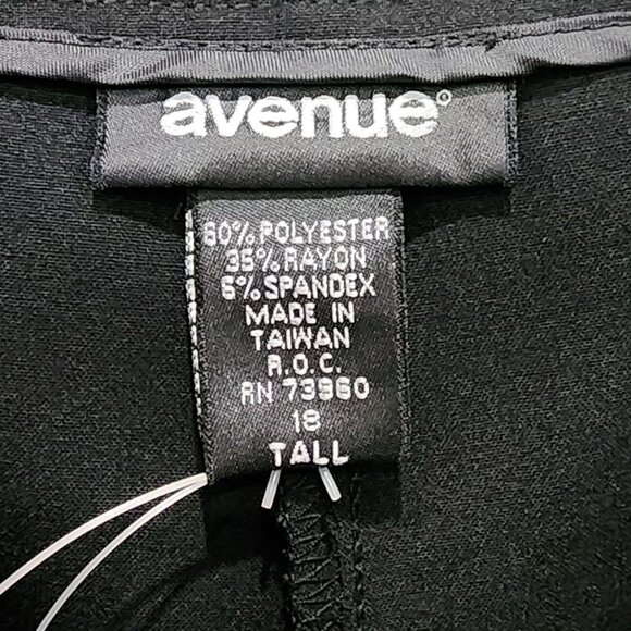 Avenue Womens Plus Size Black Pants Flat Front Straight Leg Stretch Waist 18Tall - Picture 5 of 16